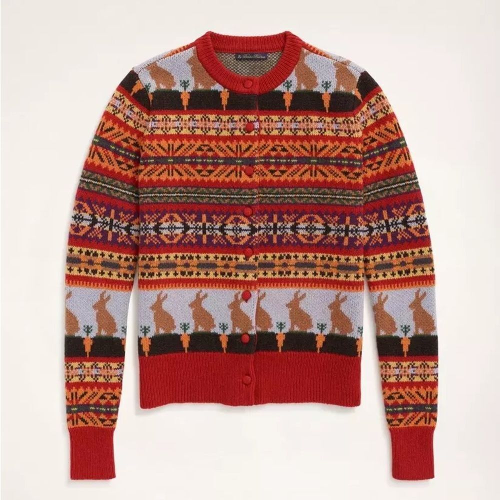 NWT Brooks Brothers Lunar New Year Wool Blend Fair Isle Rabbit Cardigan. Small.